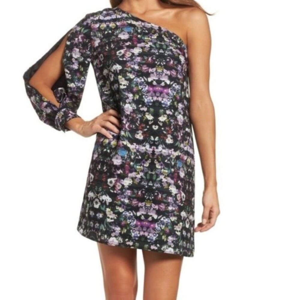 Chelsea28 Women's One Shoulder Floral Shift Dress XS Split Long Sleeve Nordstrom